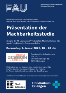 Zum Artikel "Veranstaltungshinweis: Präsentation der Machbarkeitsstudie im Projekt zur Einrichtung eines Gedenk- und Lernortes Heil- und Pflegeanstalt Erlangen"